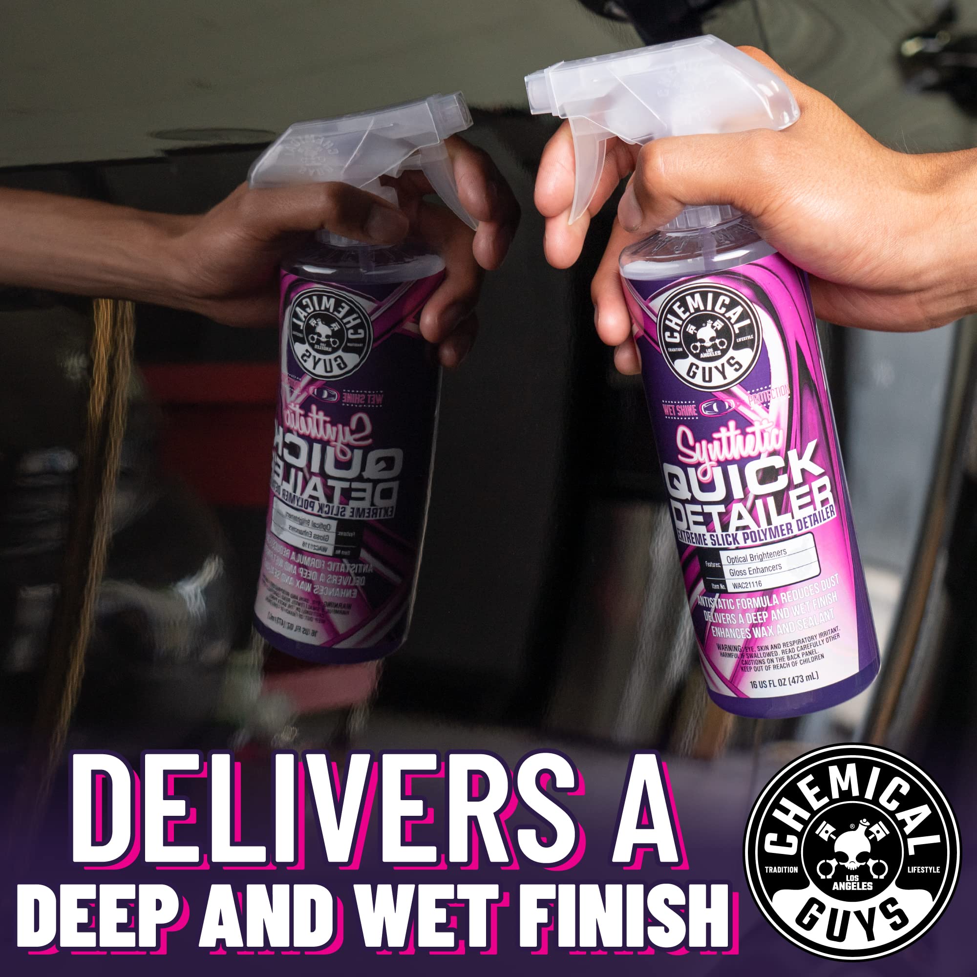 Chemical Guys Quick Detailer gloss-finish enhances color depth without streaks.