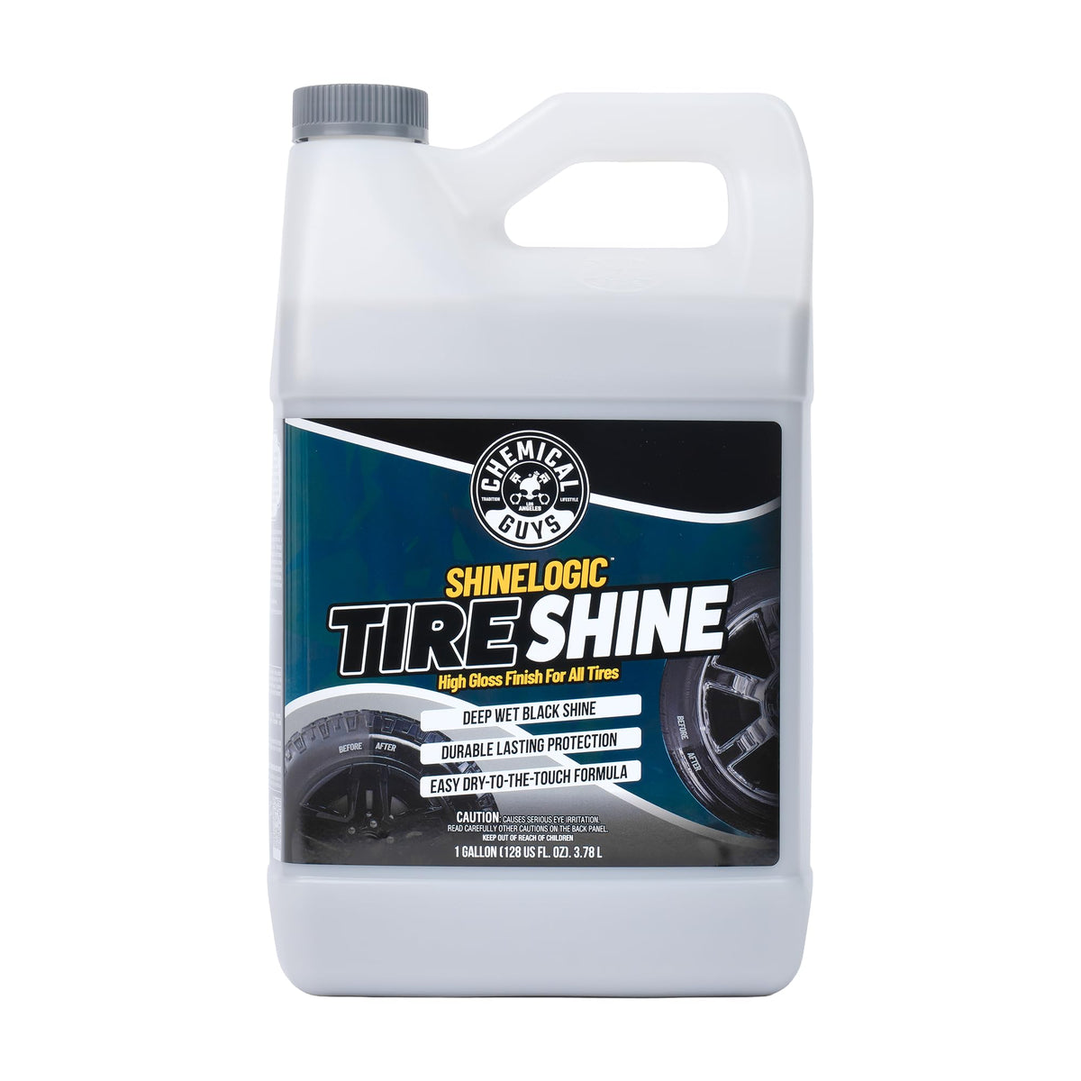 Chemical Guys Shine Logic Tire Shine delivers a deep black finish for revived, showroom-ready tires.