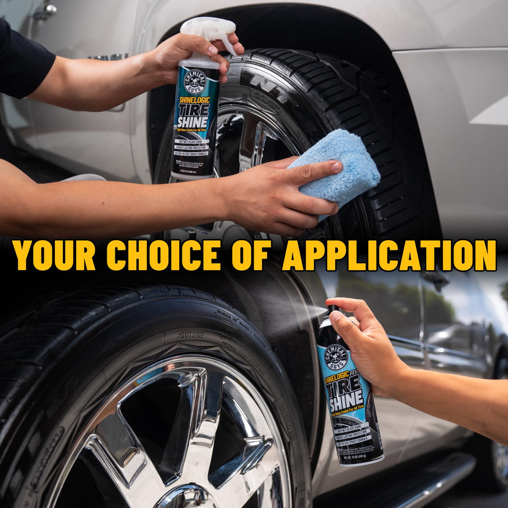 Chemical Guys Shine Logic Tire Shine helps protect tires against cracking and fading.