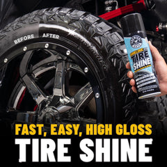 Chemical Guys Shine Logic Tire Shine restores faded rubber for a consistent, glossy look.