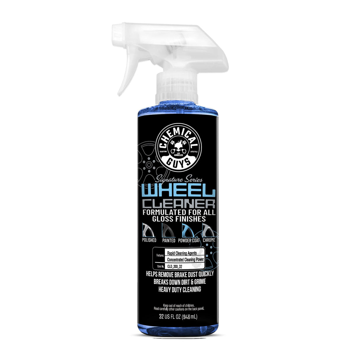 Chemical Guys Signature Series Wheel Cleaner bottle pour showing citrus power for brake dust removal