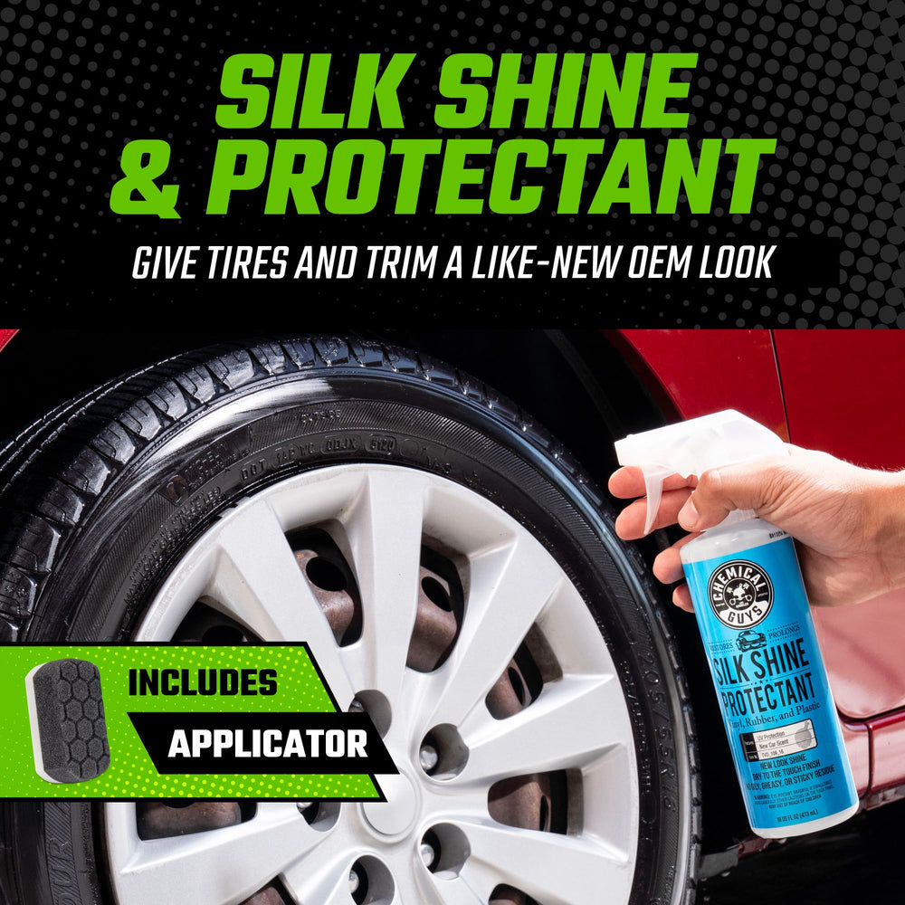 Chemical Guys Silk Shine Dressing nourishes tires and trim.
