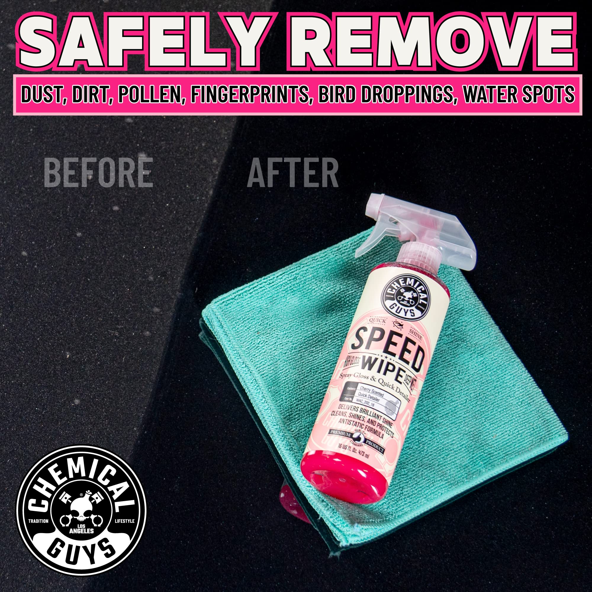 Chemical Guys Speed Wipe application on paint yields a deep, wet-looking finish.