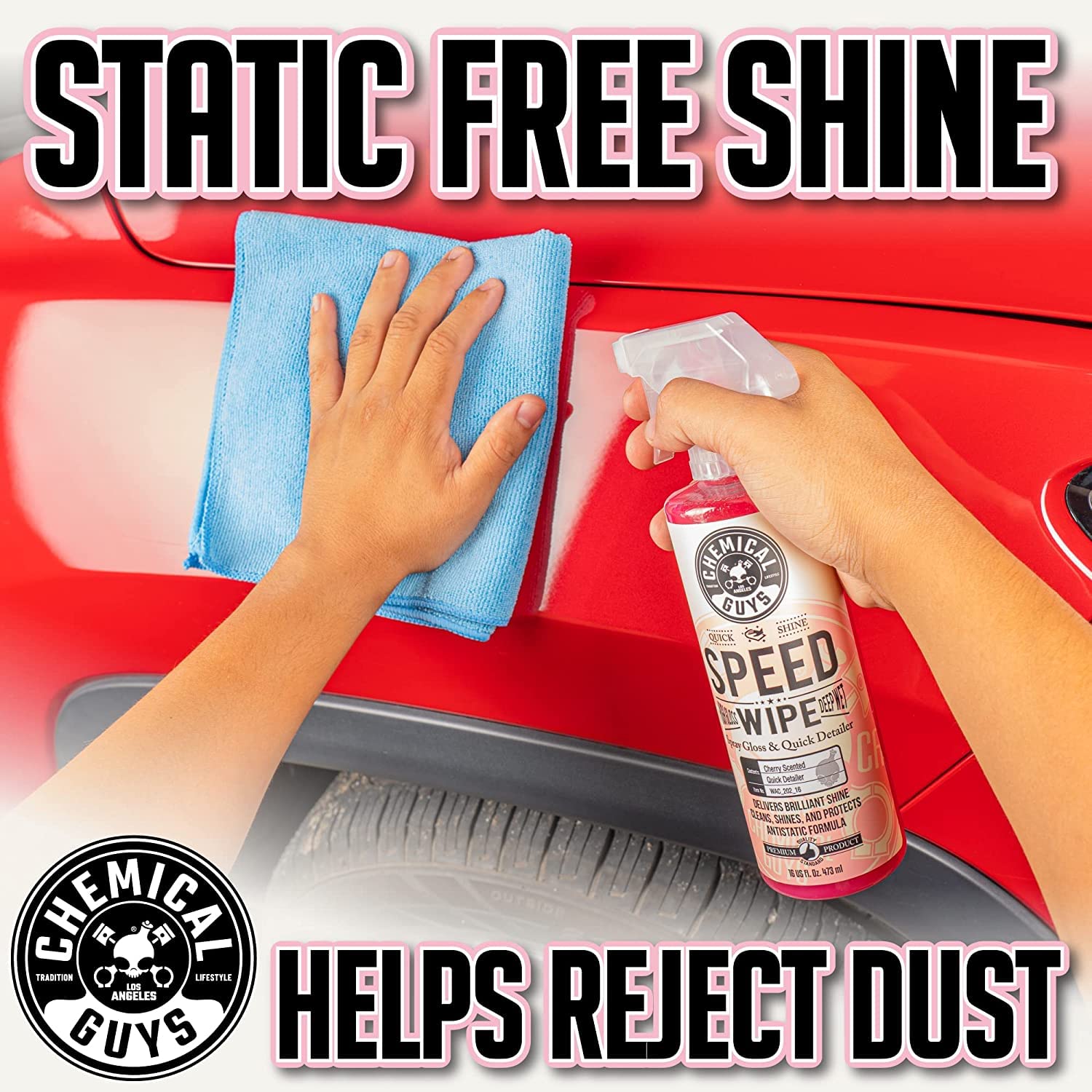 Chemical Guys Speed Wipe spray action demonstrated on surface