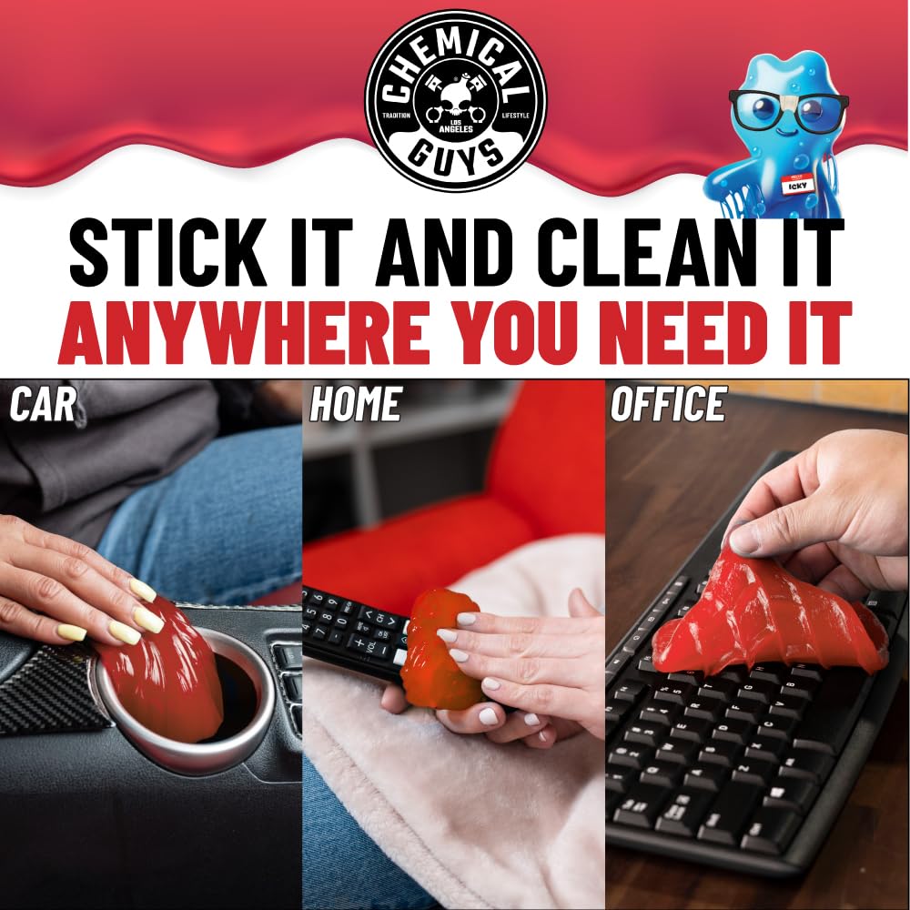 Chemical Guys Sticky Icky Gel reaches tight crevices for dust removal.