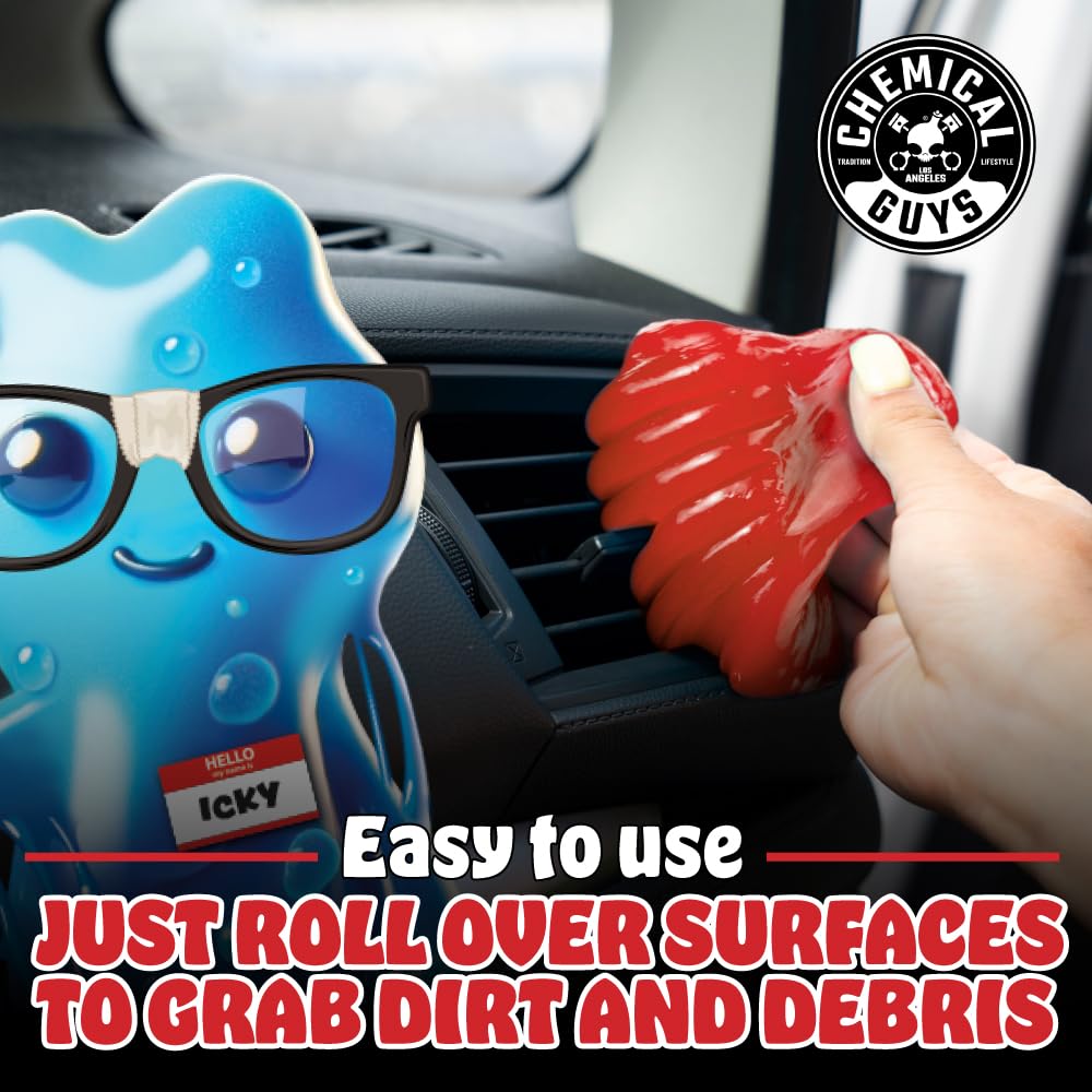 Chemical Guys Sticky Icky Gel is safe on plastic, rubber, metal, and glass.