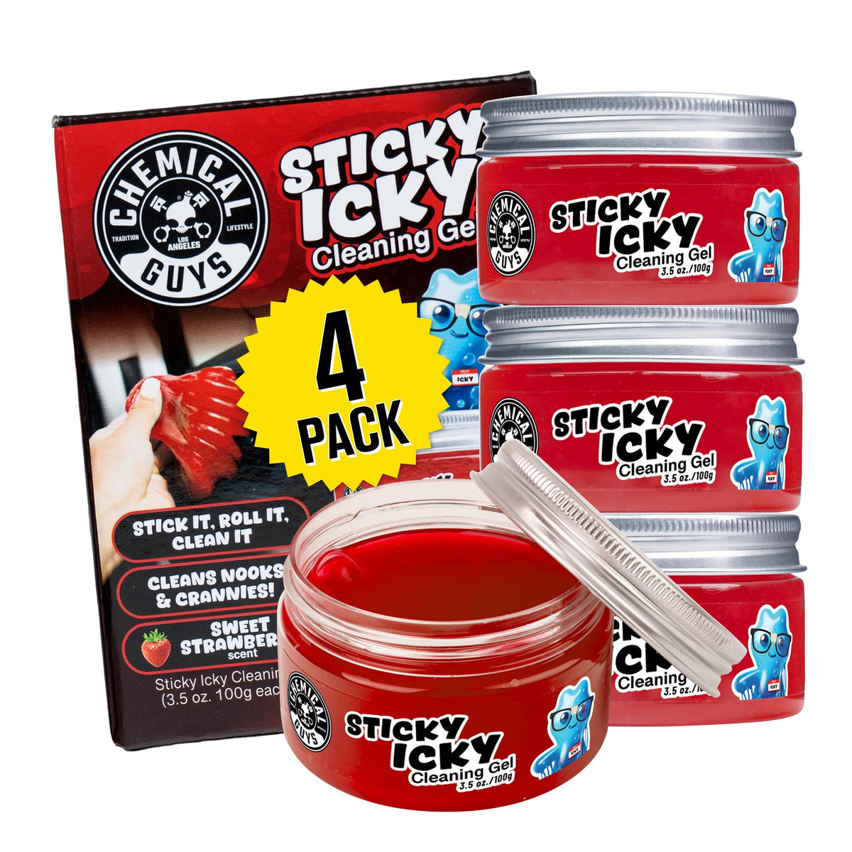 Chemical Guys Sticky Icky Gel cleans air vents with a sweet strawberry scent.