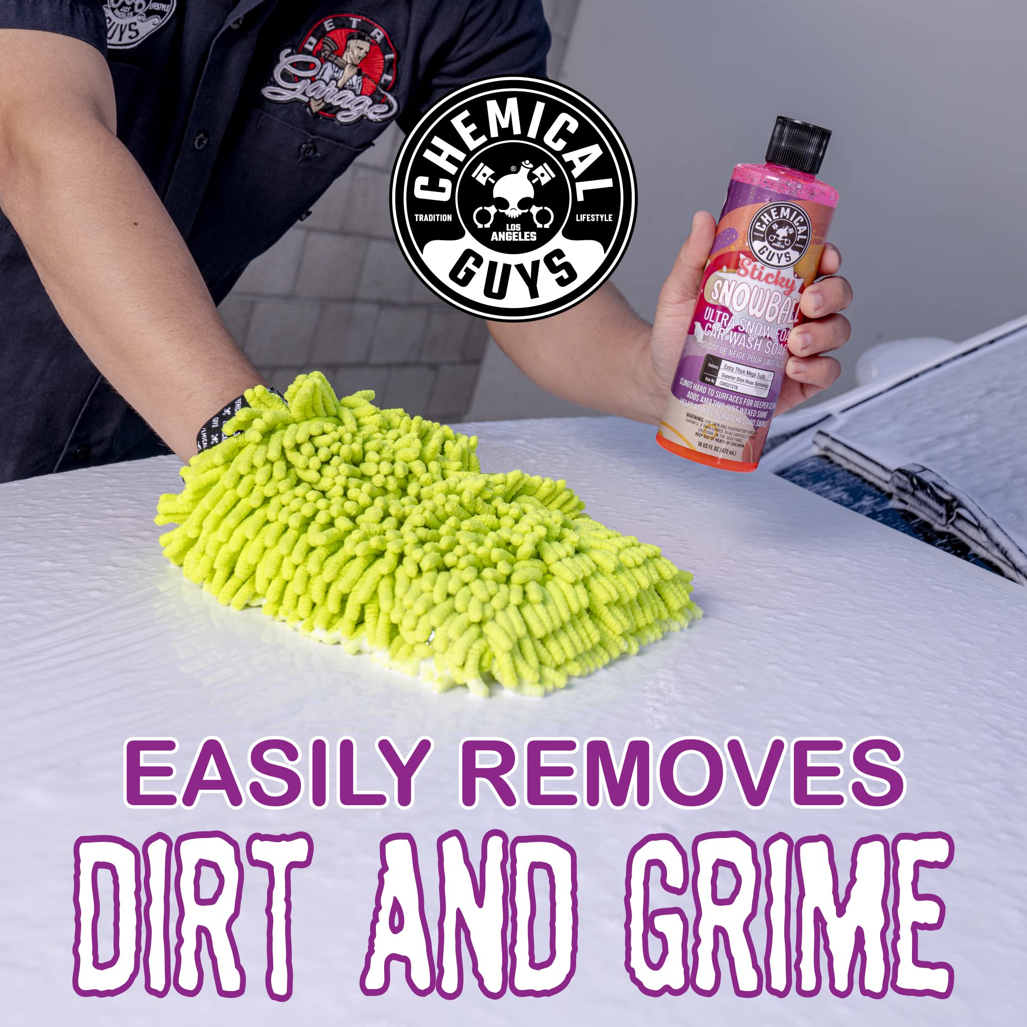 Chemical Guys Sticky Snowball after-wash gloss showcases a refreshed, shiny finish.