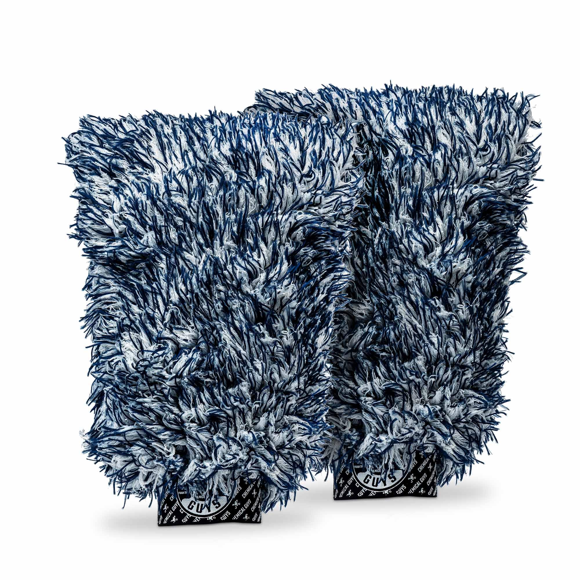 Chemical Guys The Dually dual-fiber wash mitt blue and white for deep cleansing.