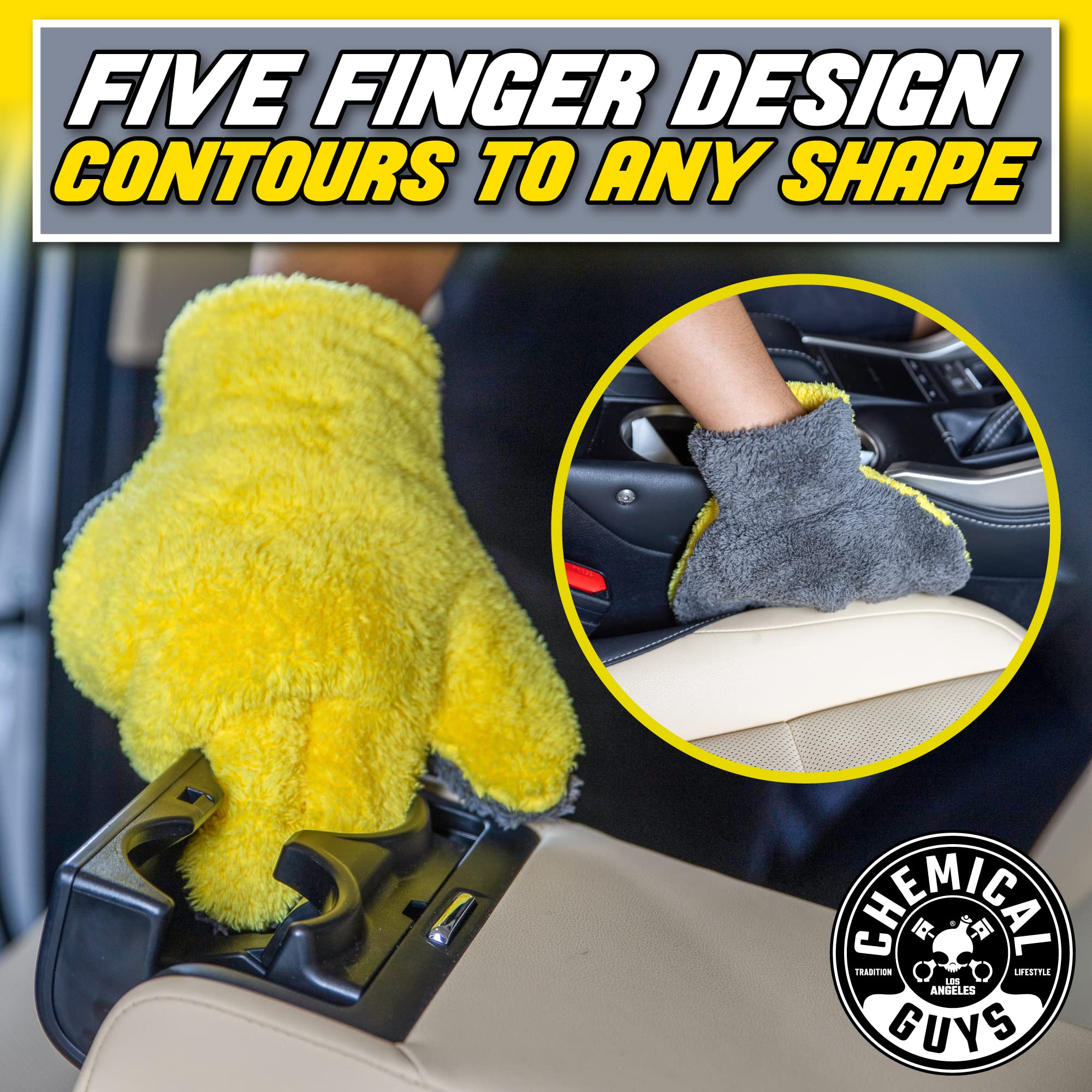 Chemical Guys The Stranger mitt pack shot highlighting yellow and black