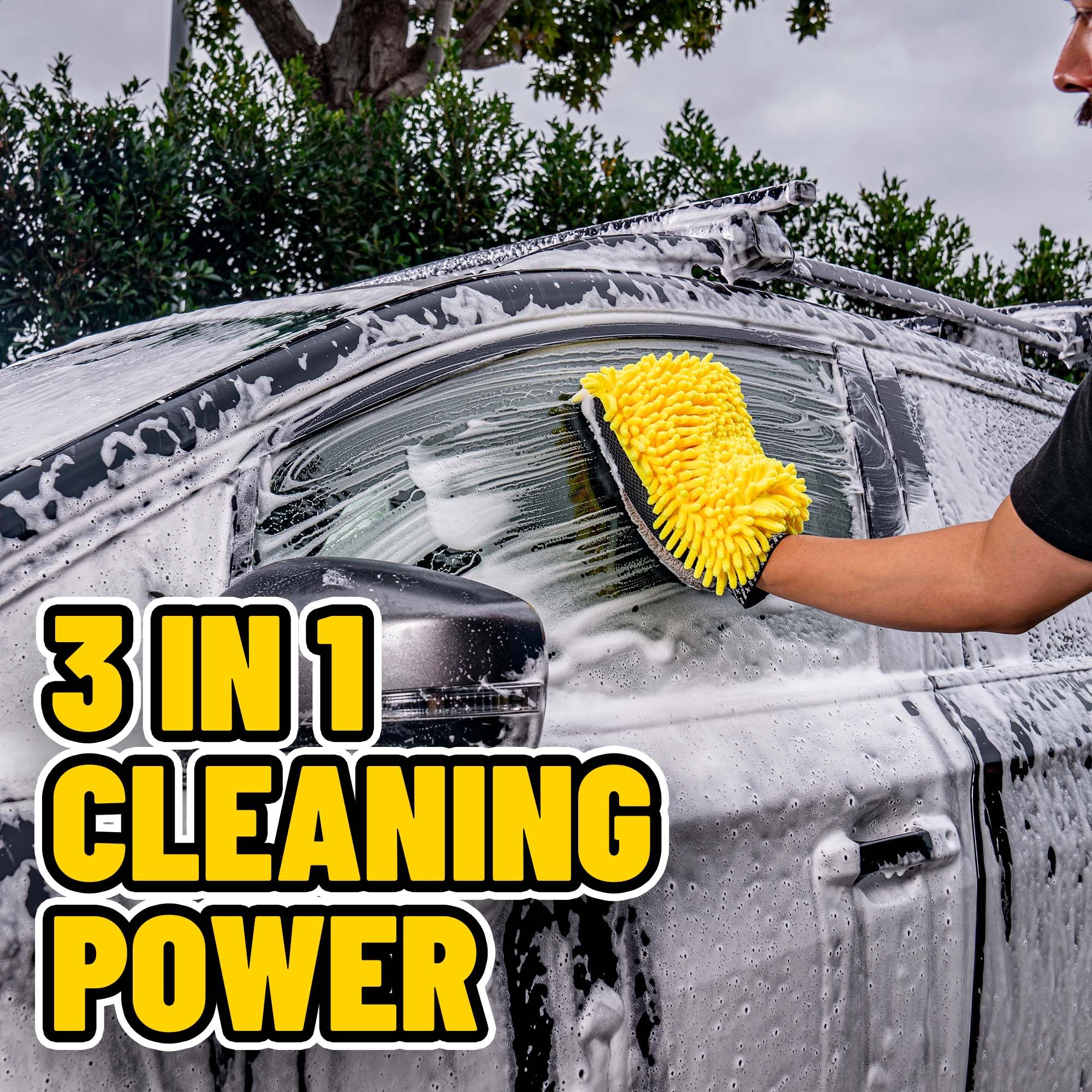 Two-pack mitts with elastic cuff ensure secure grip during car washes