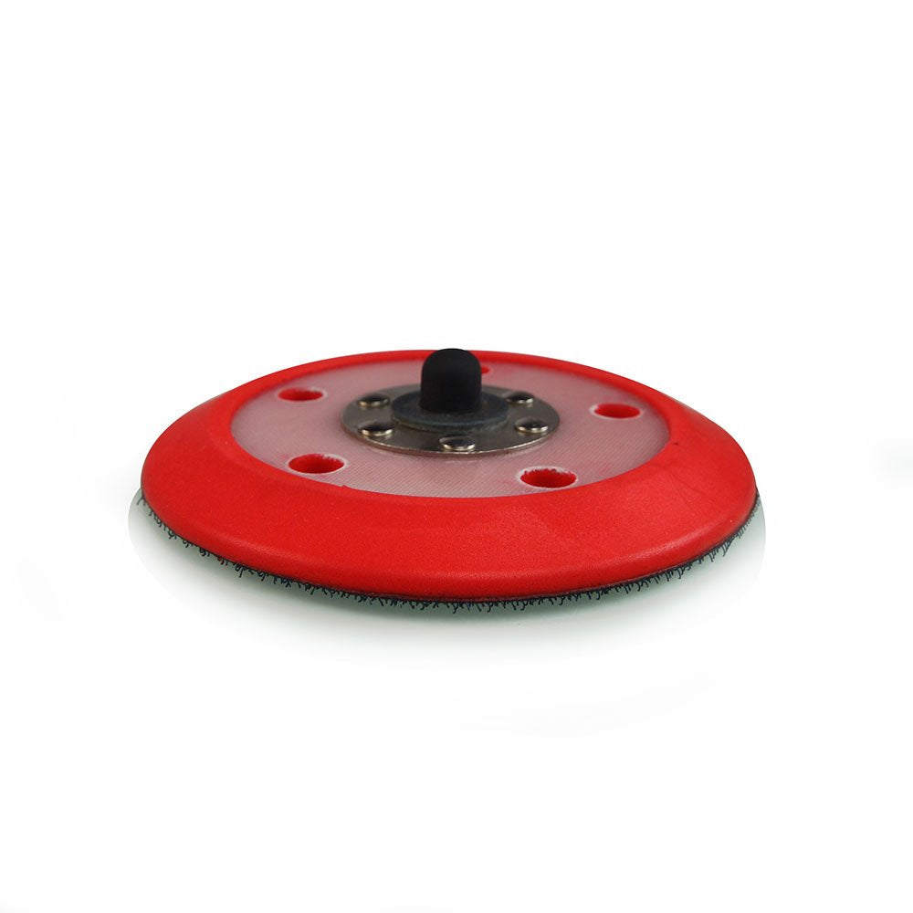 Chemical Guys TORQ R5 backing plate in-use with dual-action polisher for even results.