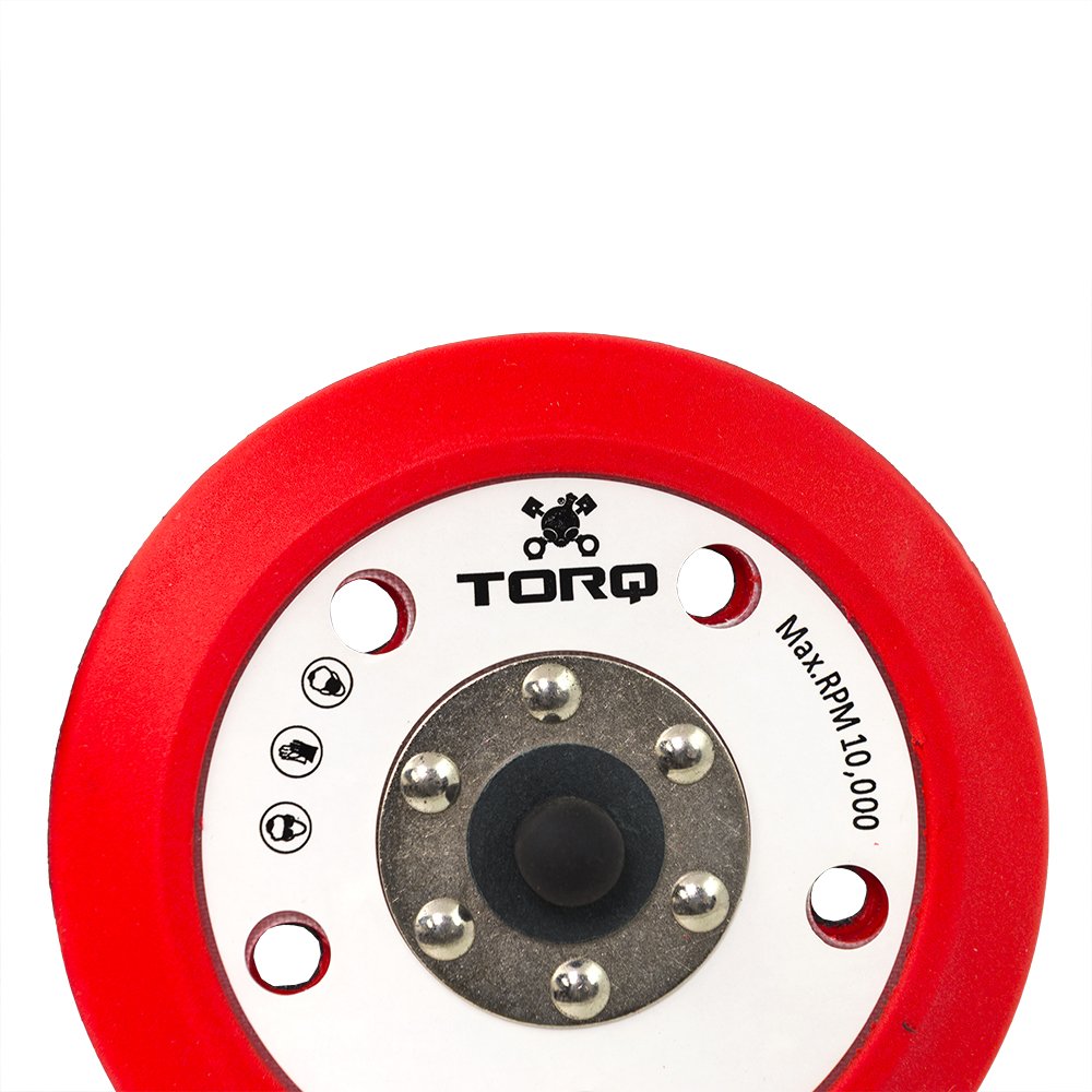 Chemical Guys TORQ R5 backing plate close-up showing cold air induction for cooler polishing.