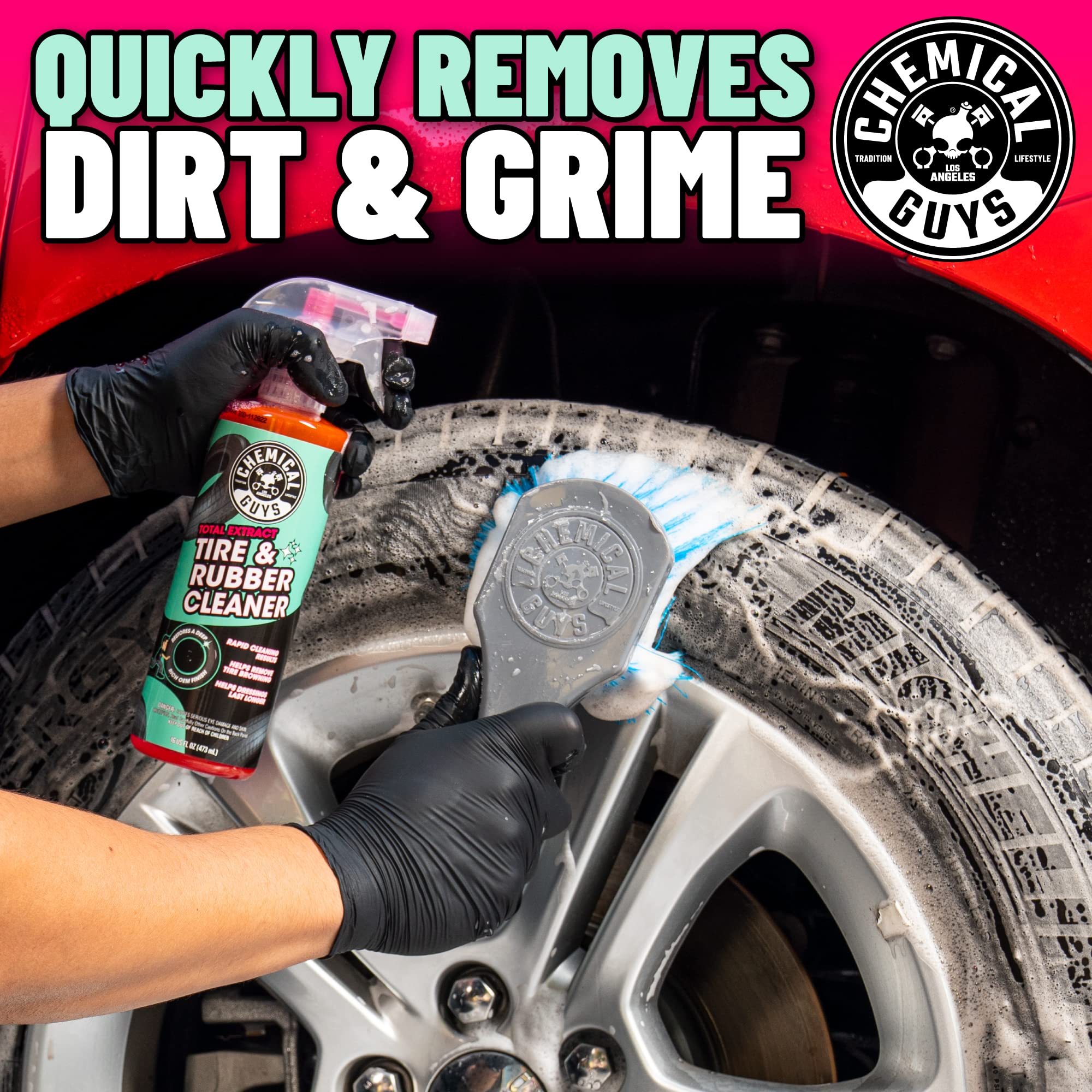 Label detail shows two-pack 16 oz format for tire care prep.