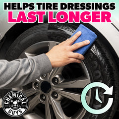 Tire before and after indicates browning removal and darker, even finish.