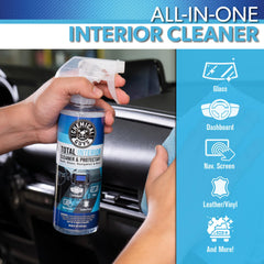 Chemical Guys Total Interior Cleaner on dash showing refreshed natural finish