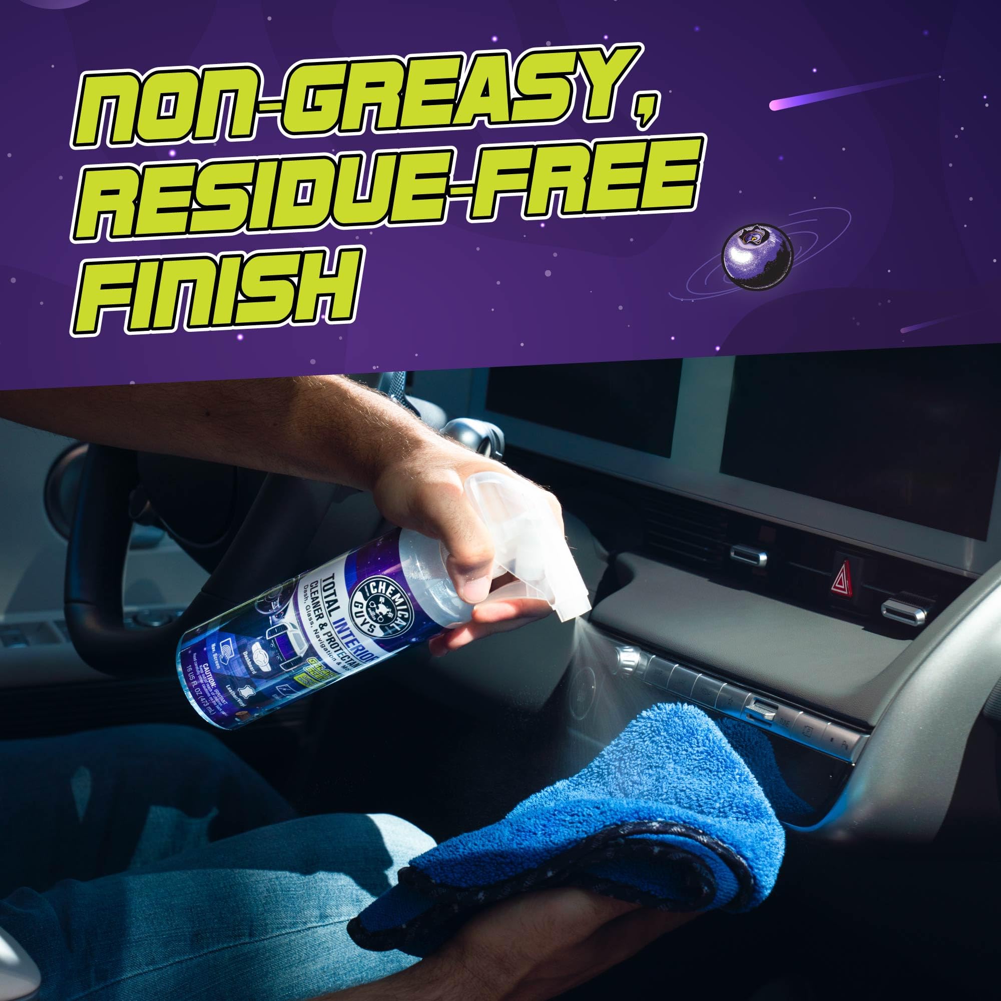Chemical Guys Total Interior Cleaner glass surface for streak-free clarity.