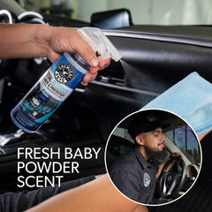 Chemical Guys Total Interior Cleaner on leather surface demonstrating gentle cleaning