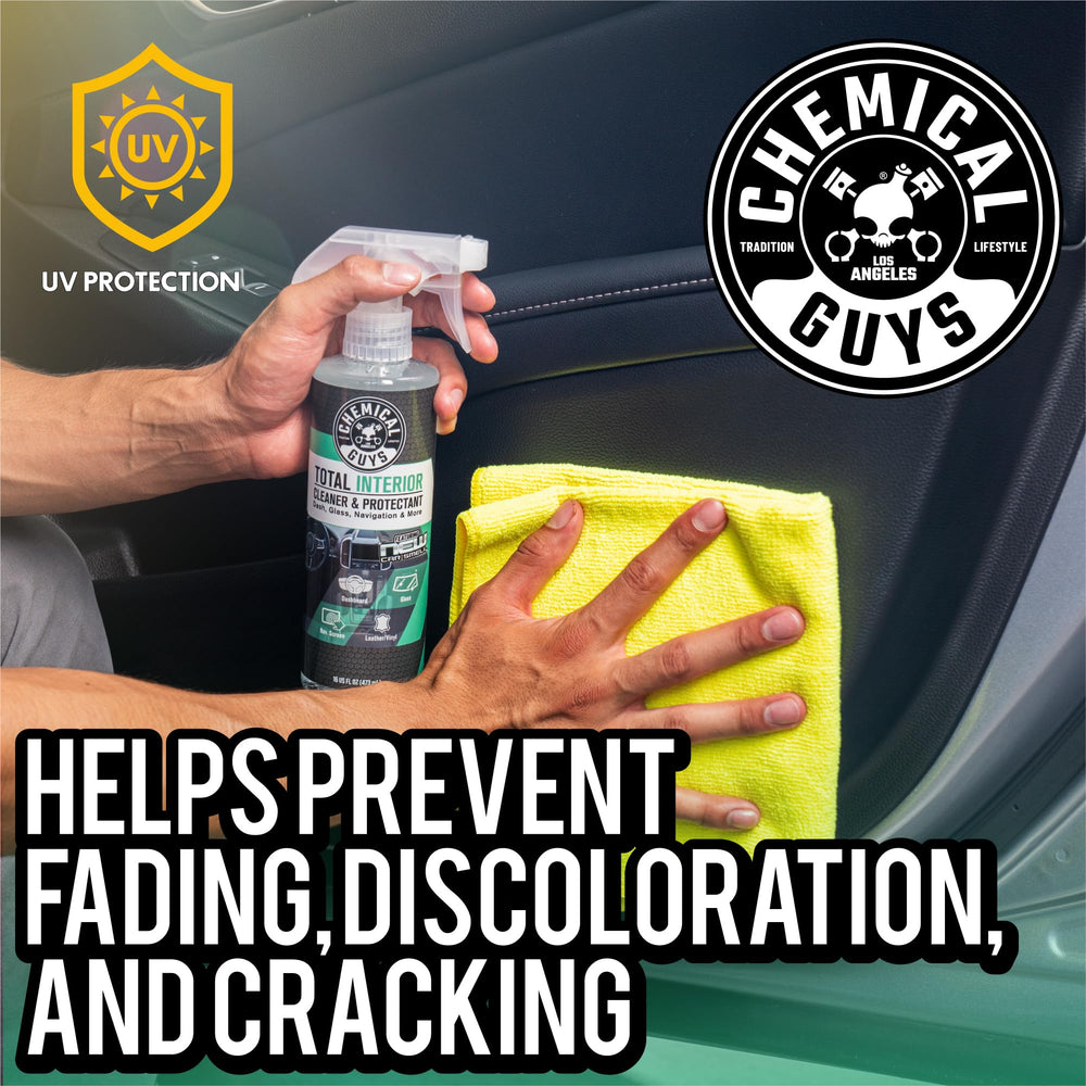 Chemical Guys Total Interior Cleaner treats seats and fabrics for refreshed interiors.