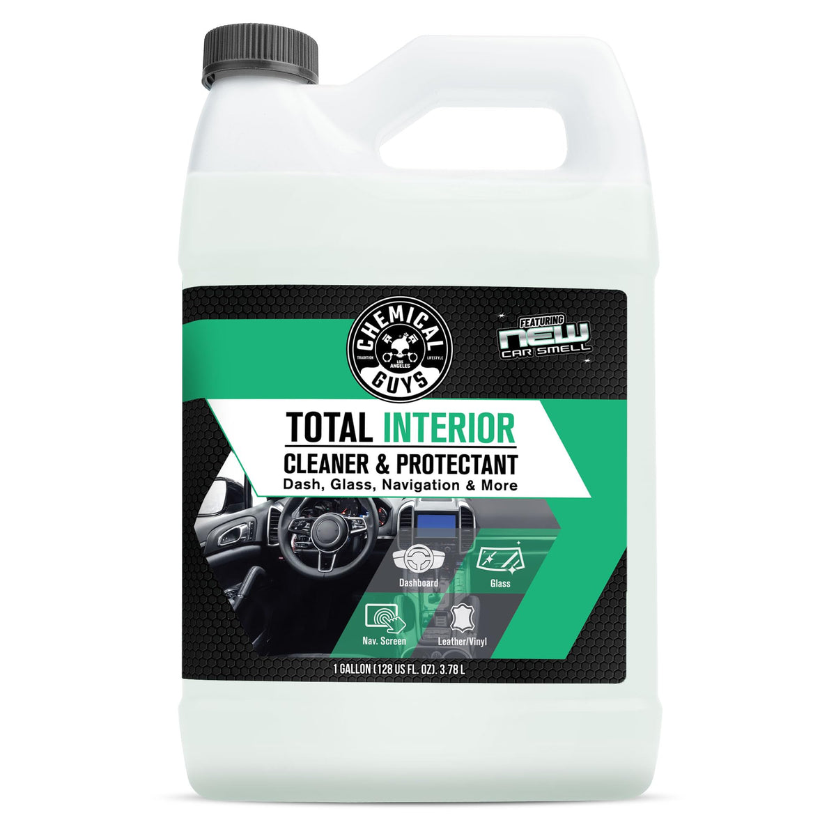 Chemical Guys Total Interior New Car Smell spray refreshes dashboard surfaces for a clean look