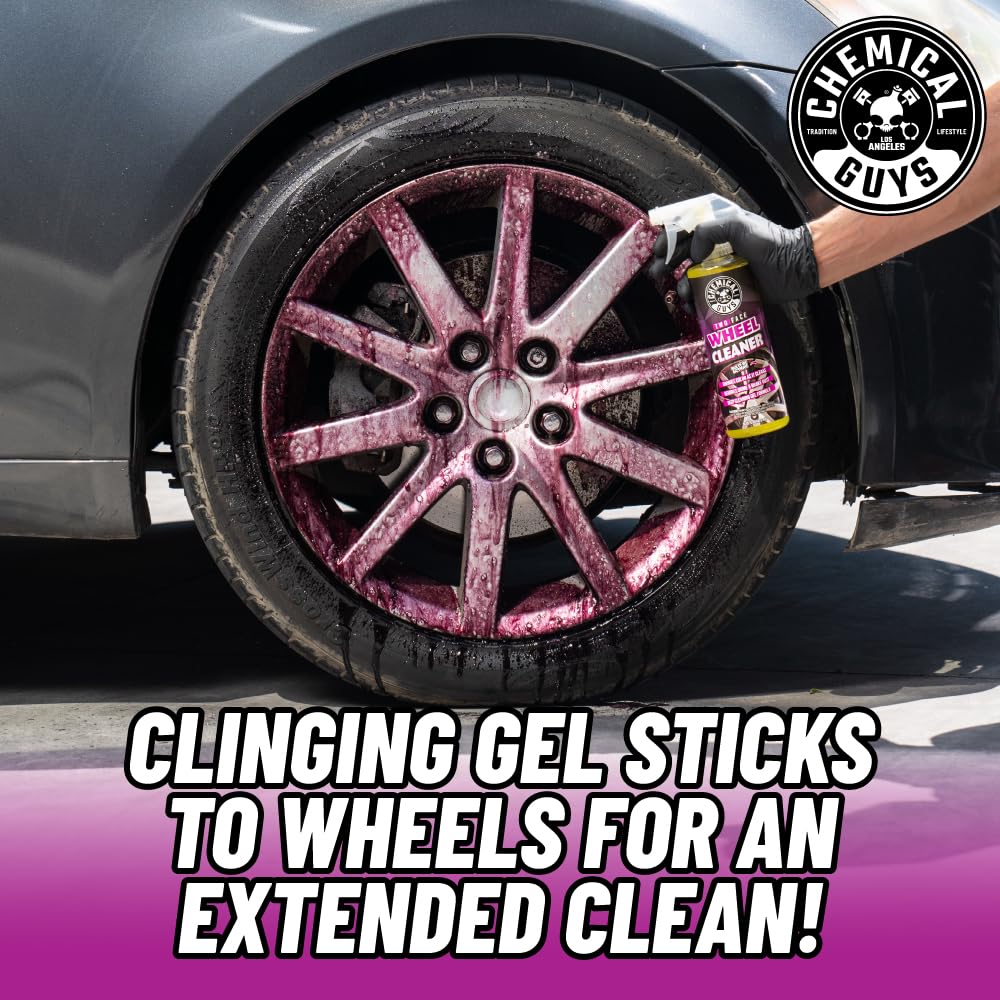 Two Face Wheel Cleaner cling formula coats wheel surfaces for thorough cleaning.