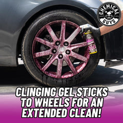 Two Face Wheel Cleaner cling formula coats wheel surfaces for thorough cleaning.