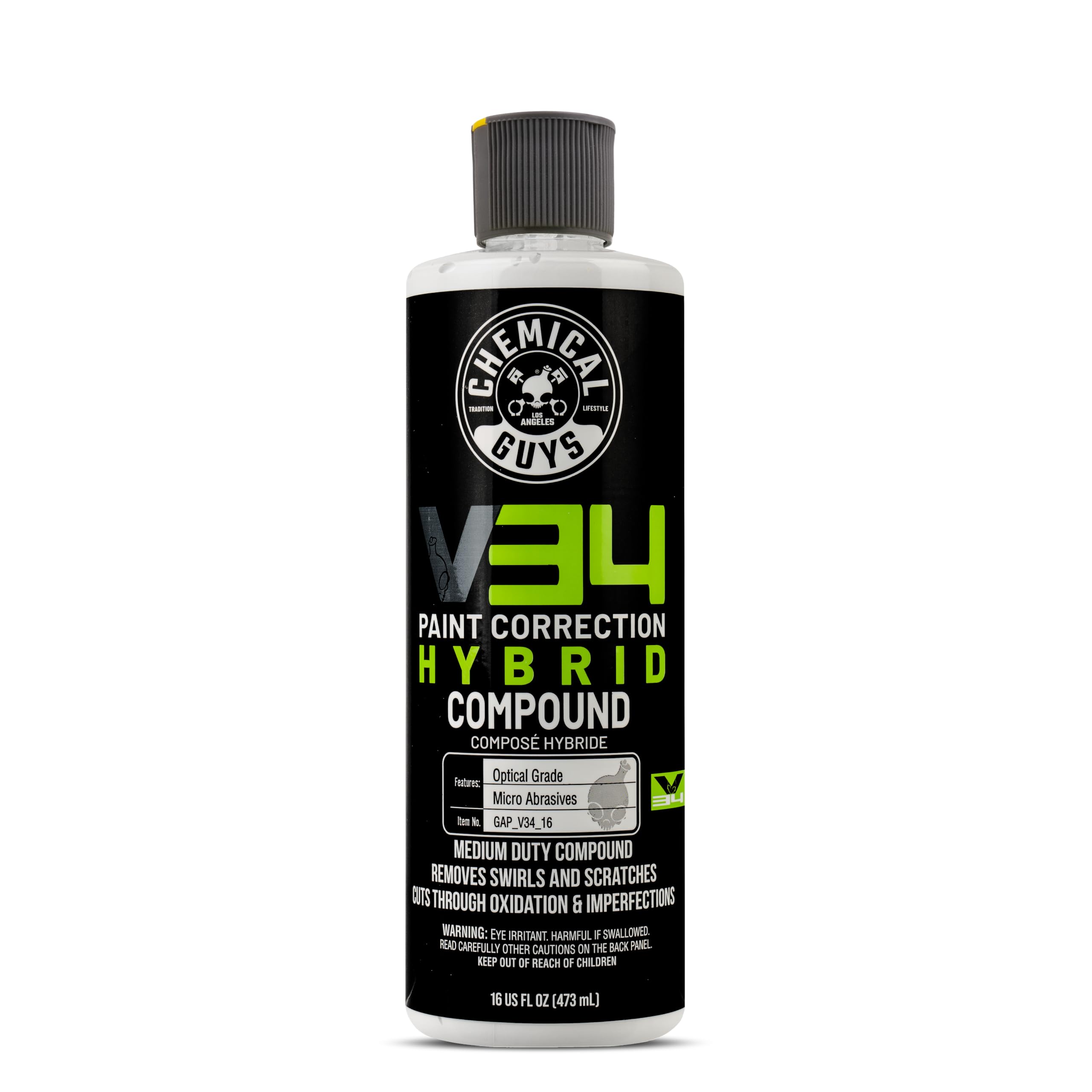 Chemical Guys V34 removes heavy scratches for a clear finish.
