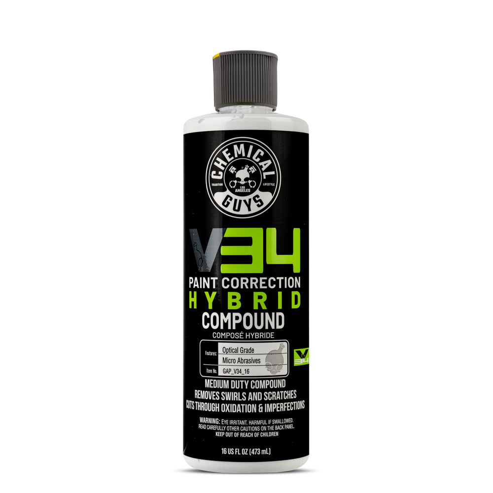 Chemical Guys V34 removes heavy scratches for a clear finish.