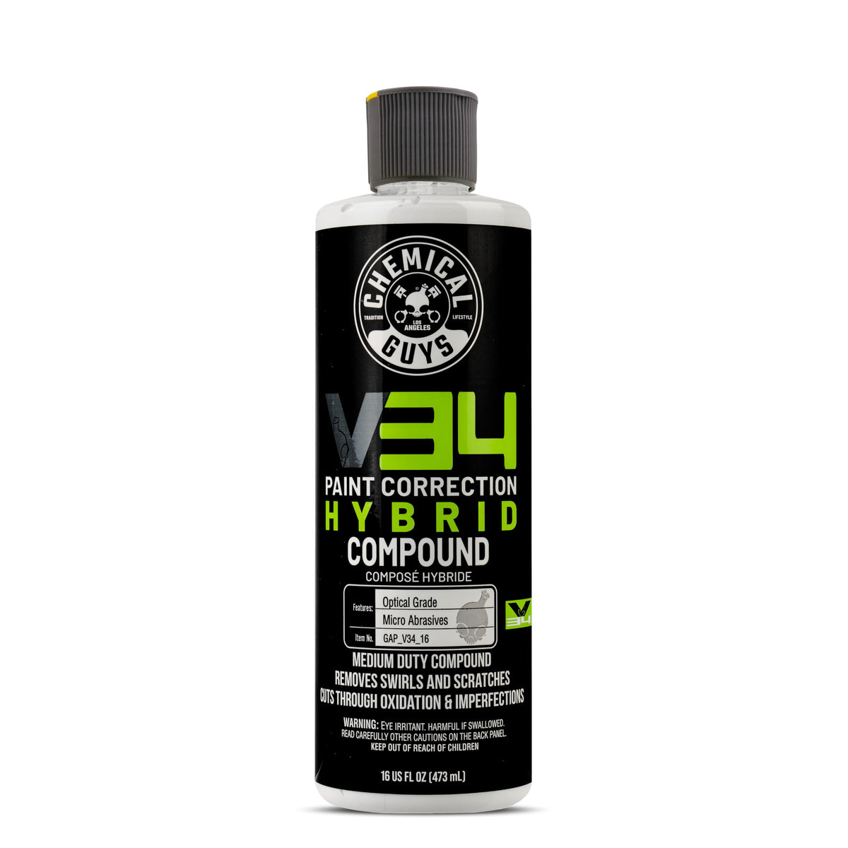 Chemical Guys V34 removes heavy scratches for a clear finish.