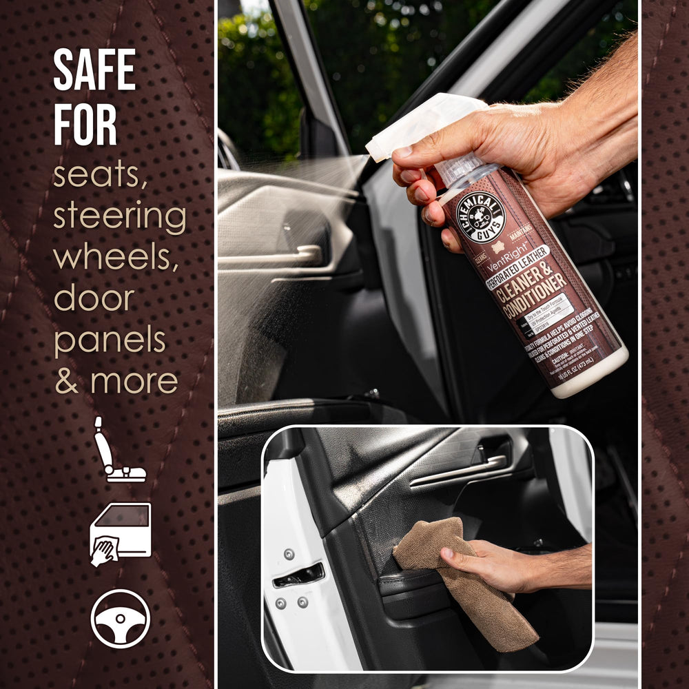 VentRight flow-through action cleans perforated leather channels.