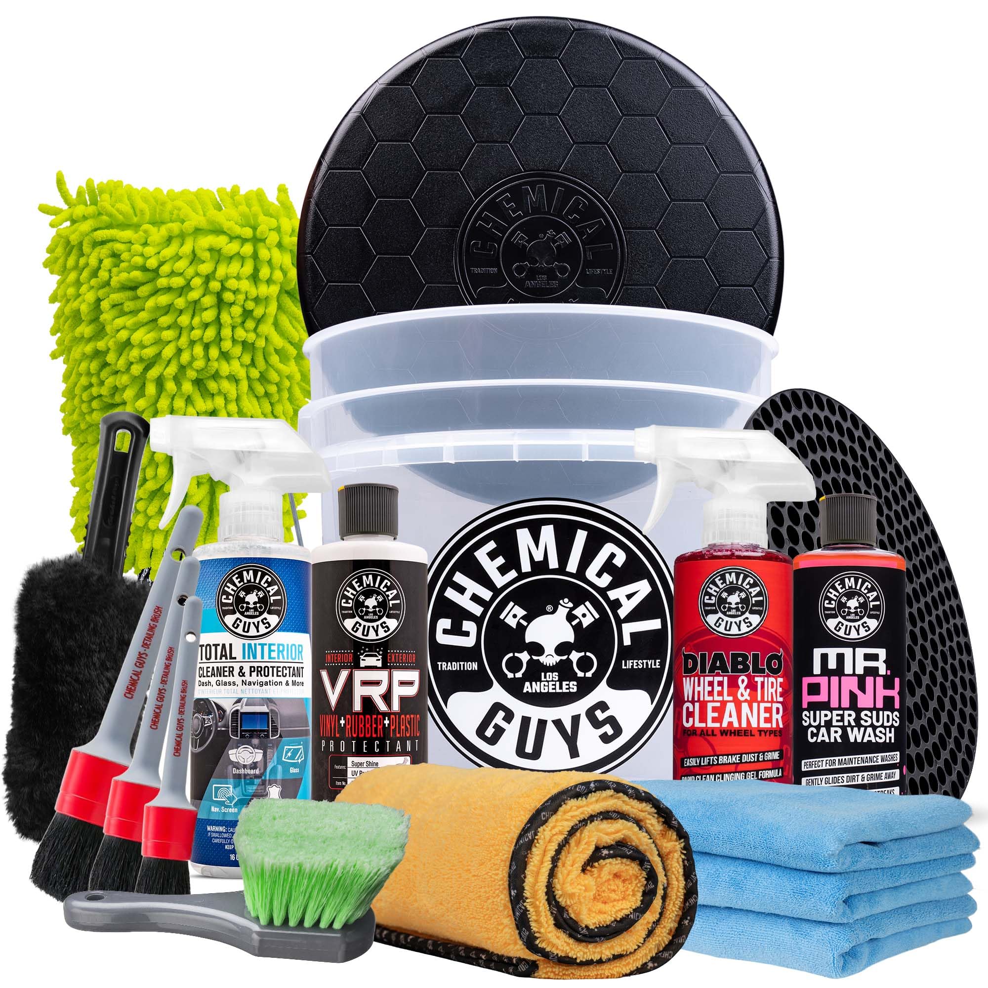 Chemical Guys wash bucket with dirt trap lid for mess-free car cleaning at home