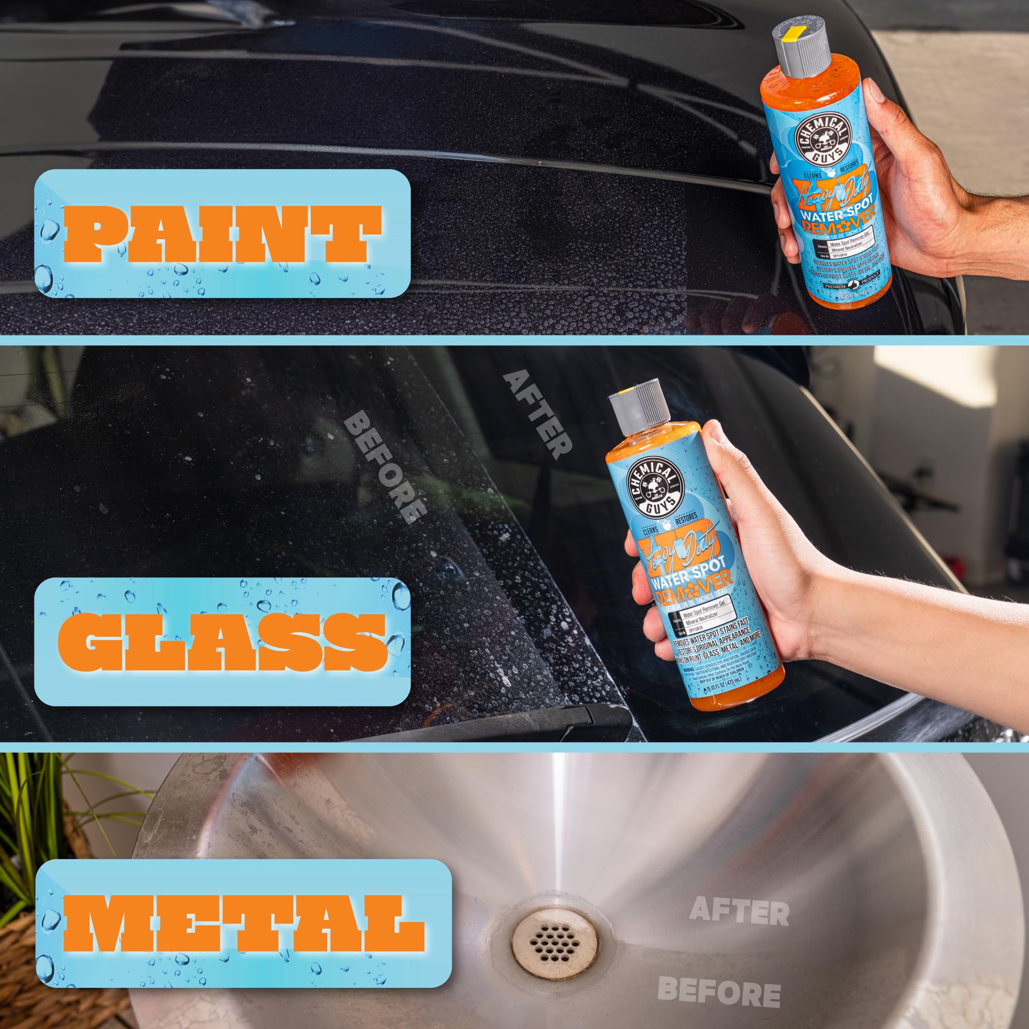 Chemical Guys water spot remover gel on chrome trim enhances shine without scratches