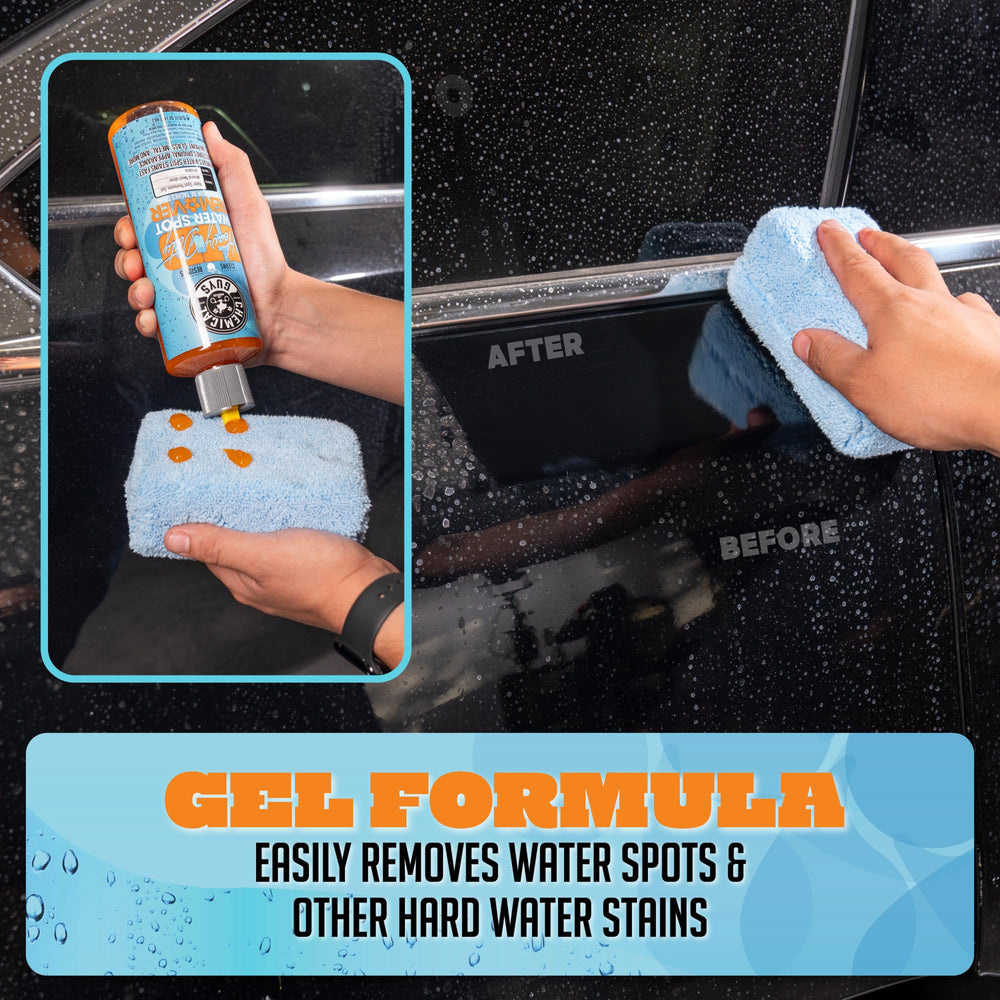 Chemical Guys water spot remover gel on paint panel removes mineral stains safely