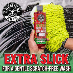Watermelon Snow Foam Lather demonstrates thick suds lifting dirt safely