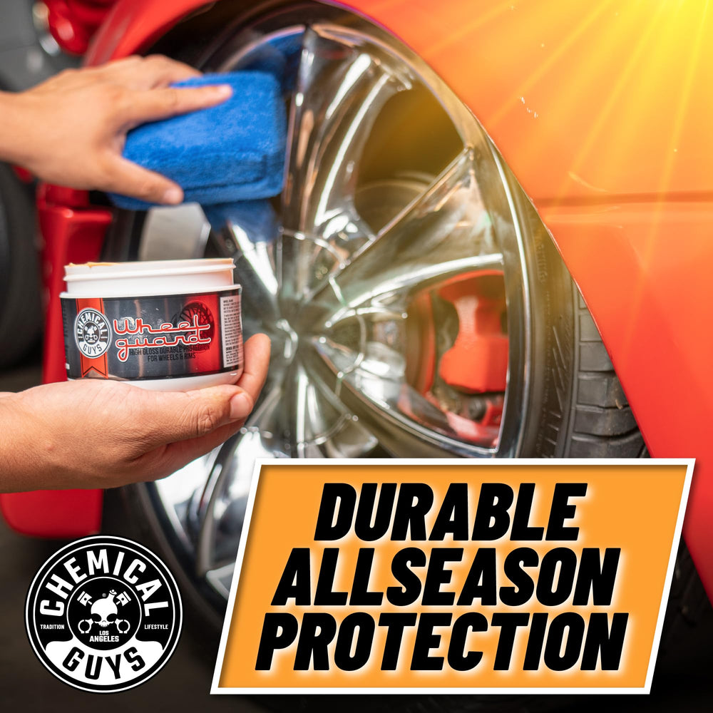 Hands applying Wheel Guard demonstrate simple DIY wheel care.
