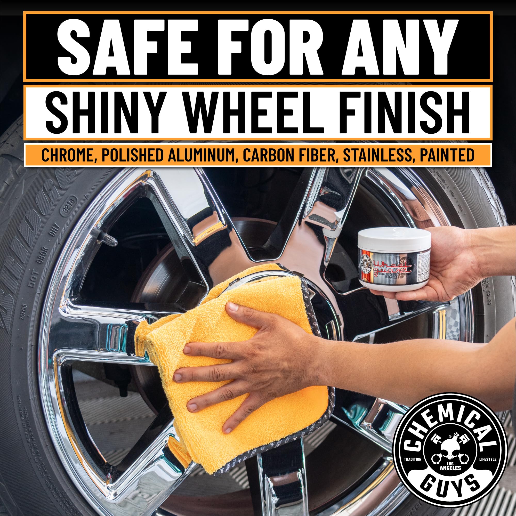 Wheel Guard on chrome finish enhances shine while guarding against contaminants.