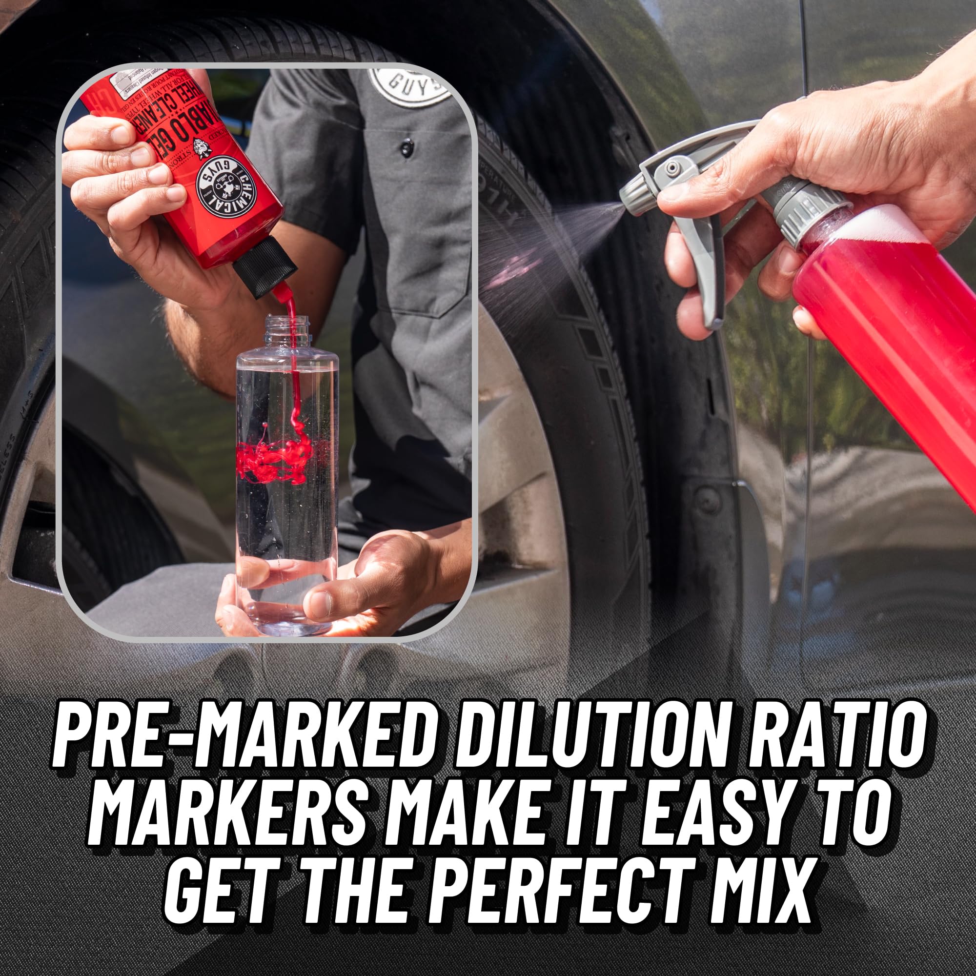 Chemical Guys sprayer ideal for wheels, tires, and engine cleaning.