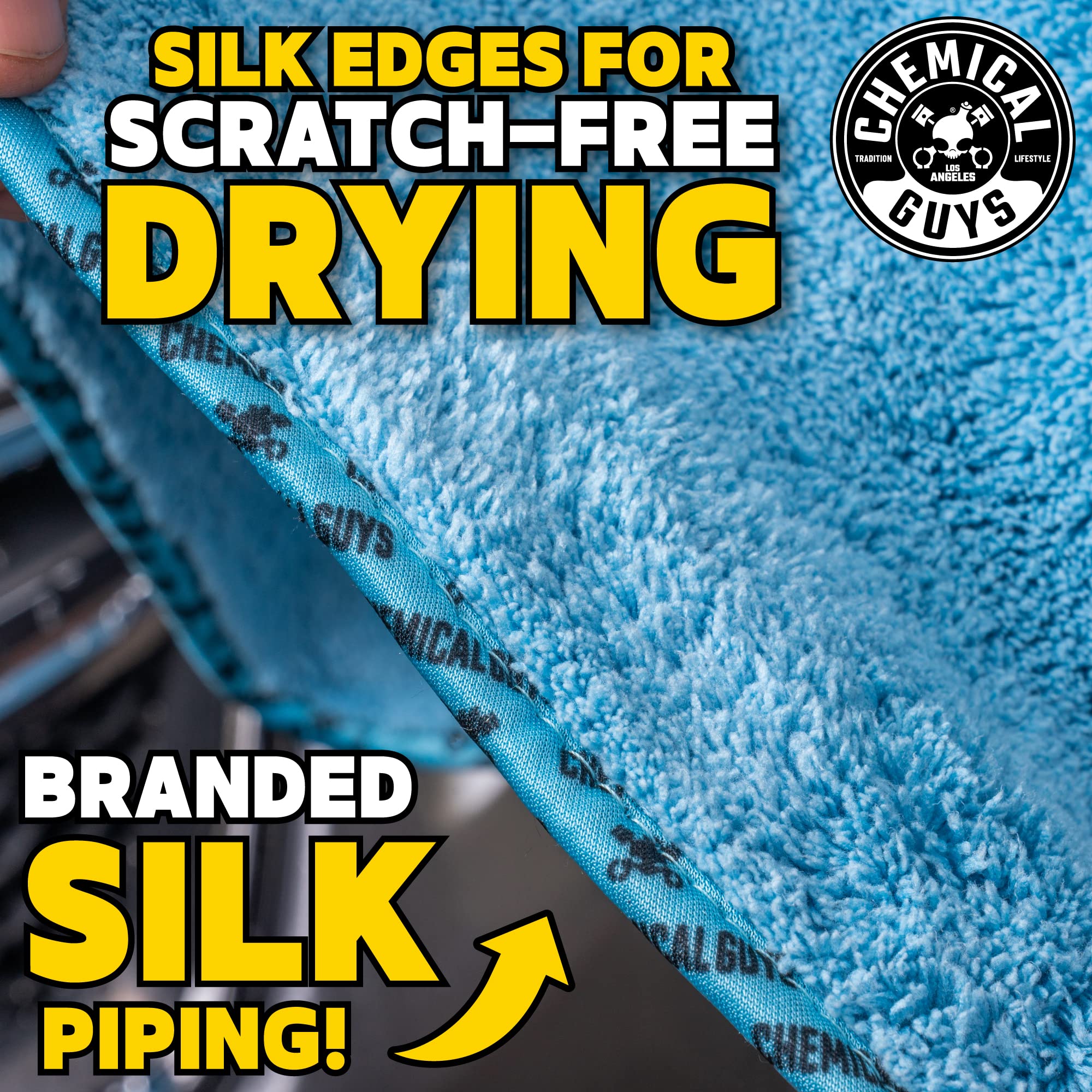 Chemical Guys Woolly Mammoth drying towel demonstrates large coverage for efficient vehicle drying.