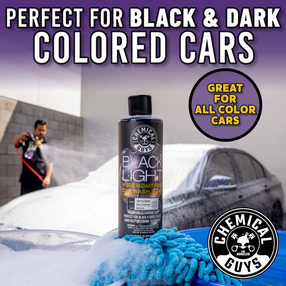 Chemical Guys Black Light deep gloss technology boosts black paint depth.