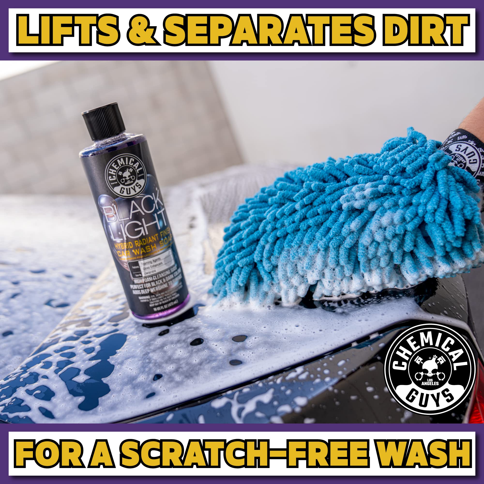 Chemical Guys Black Light long lasting foam clings to panels during wash