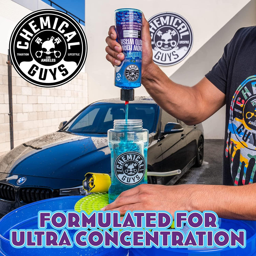 Chemical Guys Blueberry Snow Foam creates abundant suds for trucks and motorcycles.