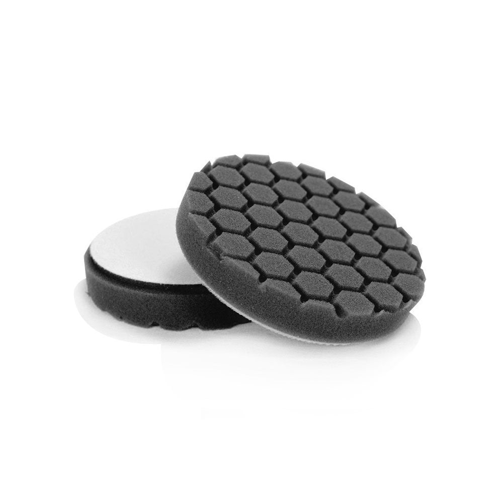 Chemical Guys BUFX_106HEX6 hex-logic finishing pad side view shows durable PUR+ backing for repeated use