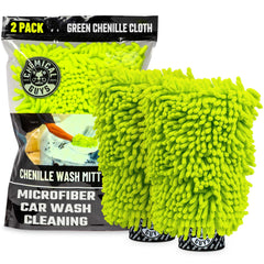 Chemical Guys Chenille Premium Wash Mitt 2-pack side view showing swirl-free cleaning on paint