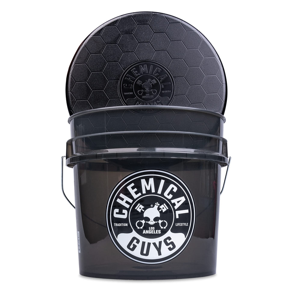 Chemical Guys heavy duty detailing bucket in smoked black front view, sturdy wash companion