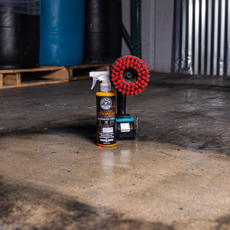 Chemical Guys Heavy-Duty Spinner Brush cleans RV surfaces effectively.
