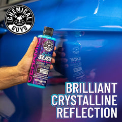 Chemical Guys HOL229 HydroSlick kit label highlighting easy, no-wax coating