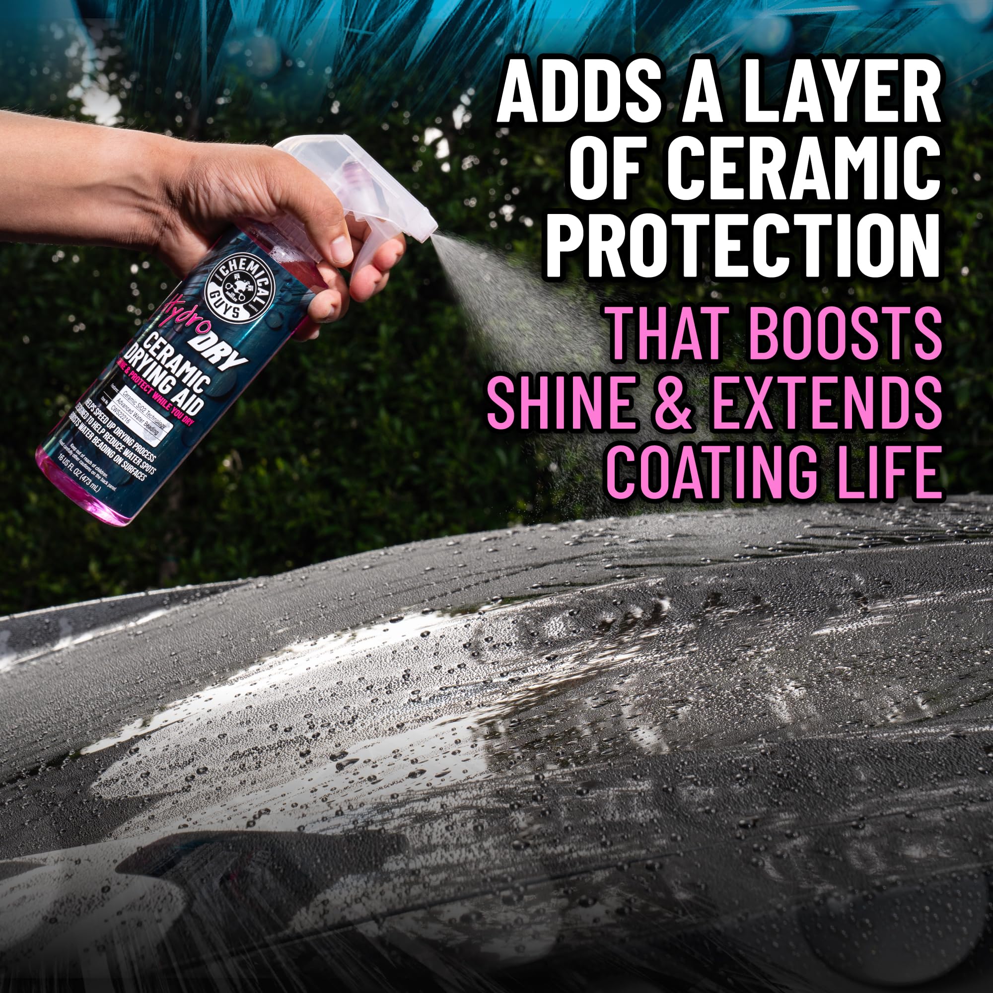 Chemical Guys HydroDry beads water on glass for clarity.
