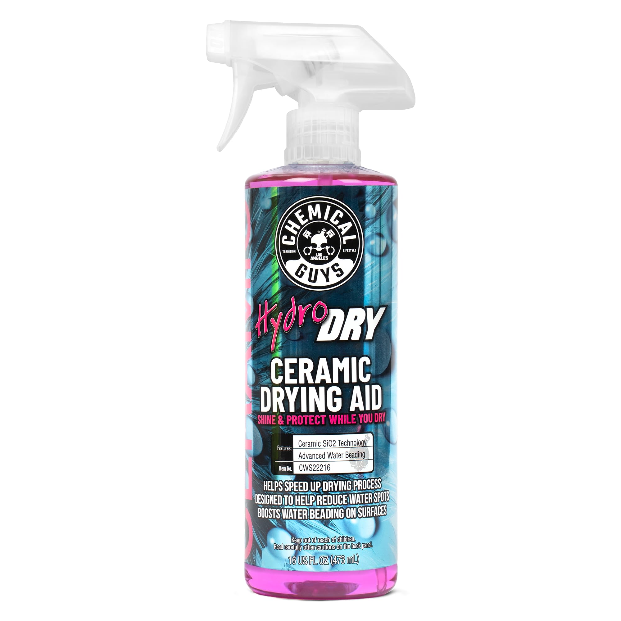 Chemical Guys HydroDry spray action beads water for faster drying.