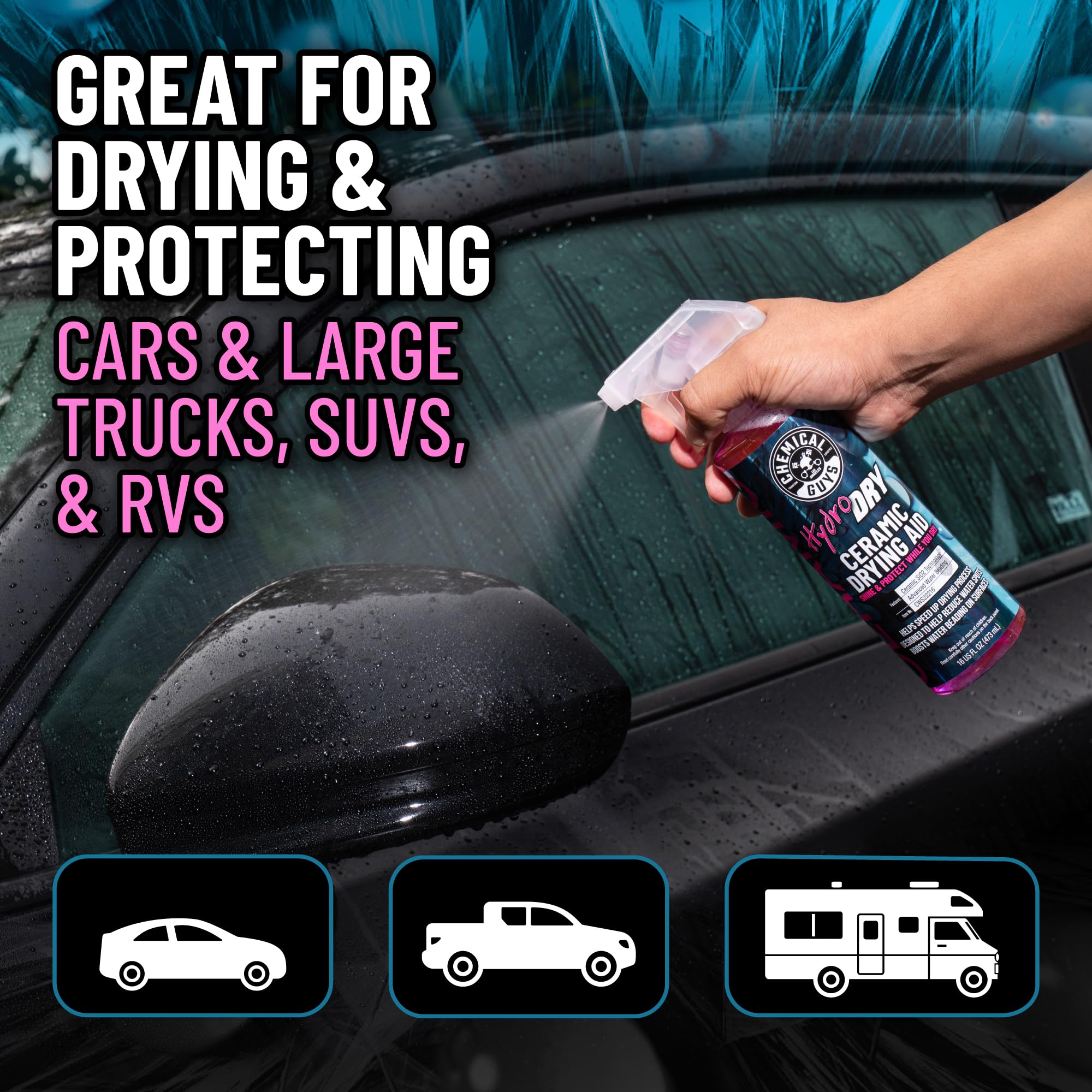 Chemical Guys HydroDry protects wheels and trim with hydrophobic coating.