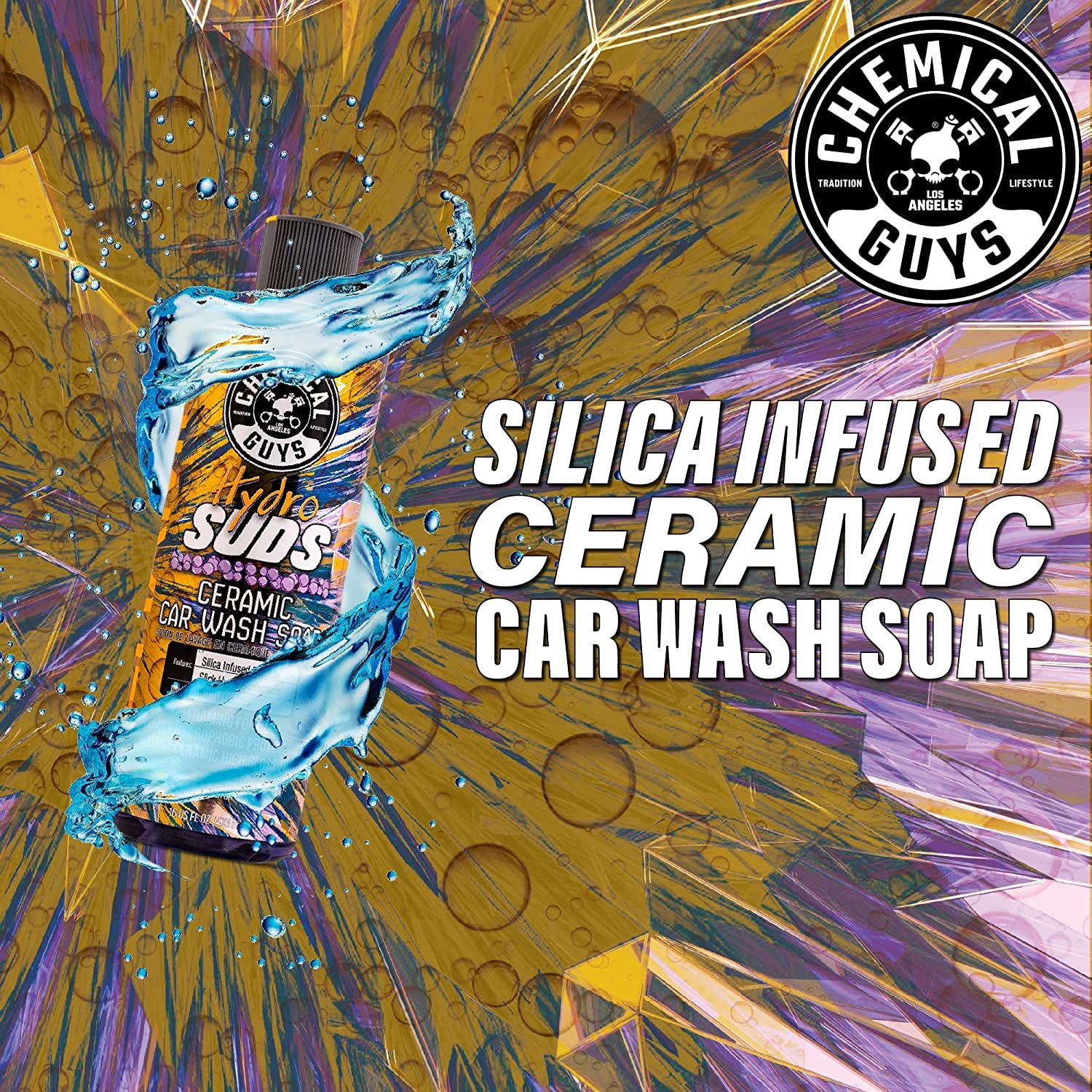 Chemical Guys HydroSuds coated wheels and chrome with gentle cleansing.
